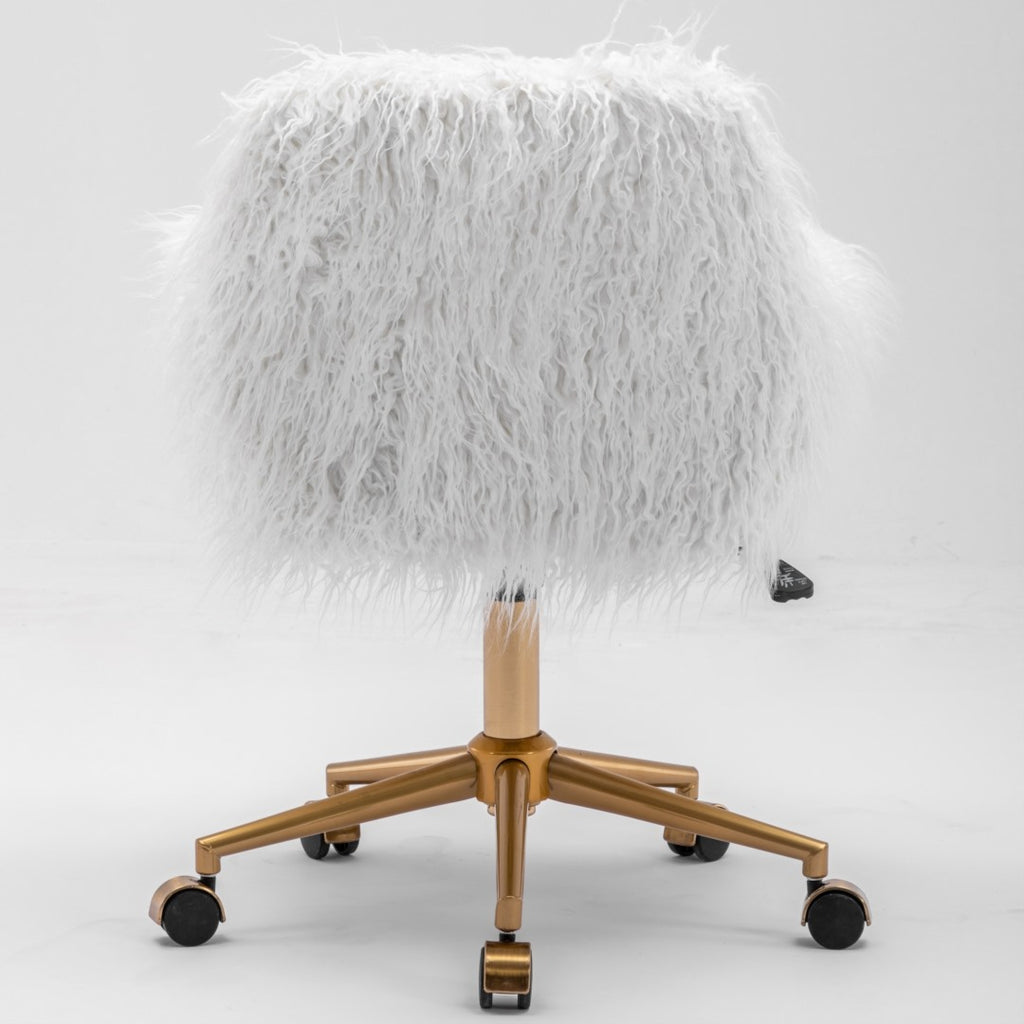Fluffy White Faux Fur Swivel Desk Chair