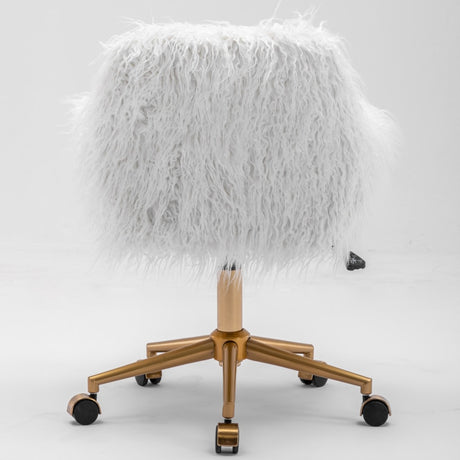 Fluffy White Faux Fur Swivel Desk Chair