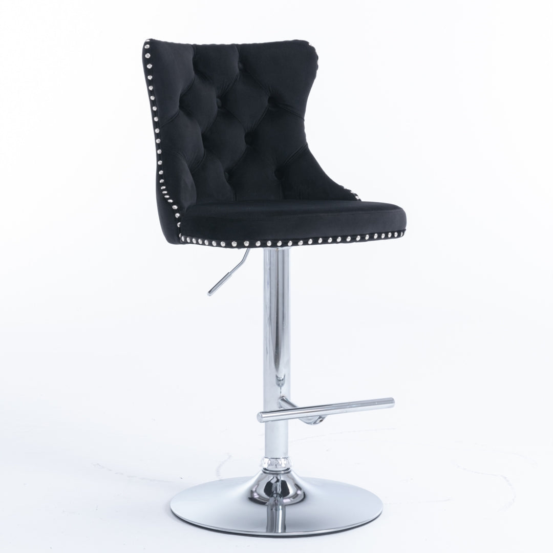 Elegant Height Adjustable Velvet Bar Stool
