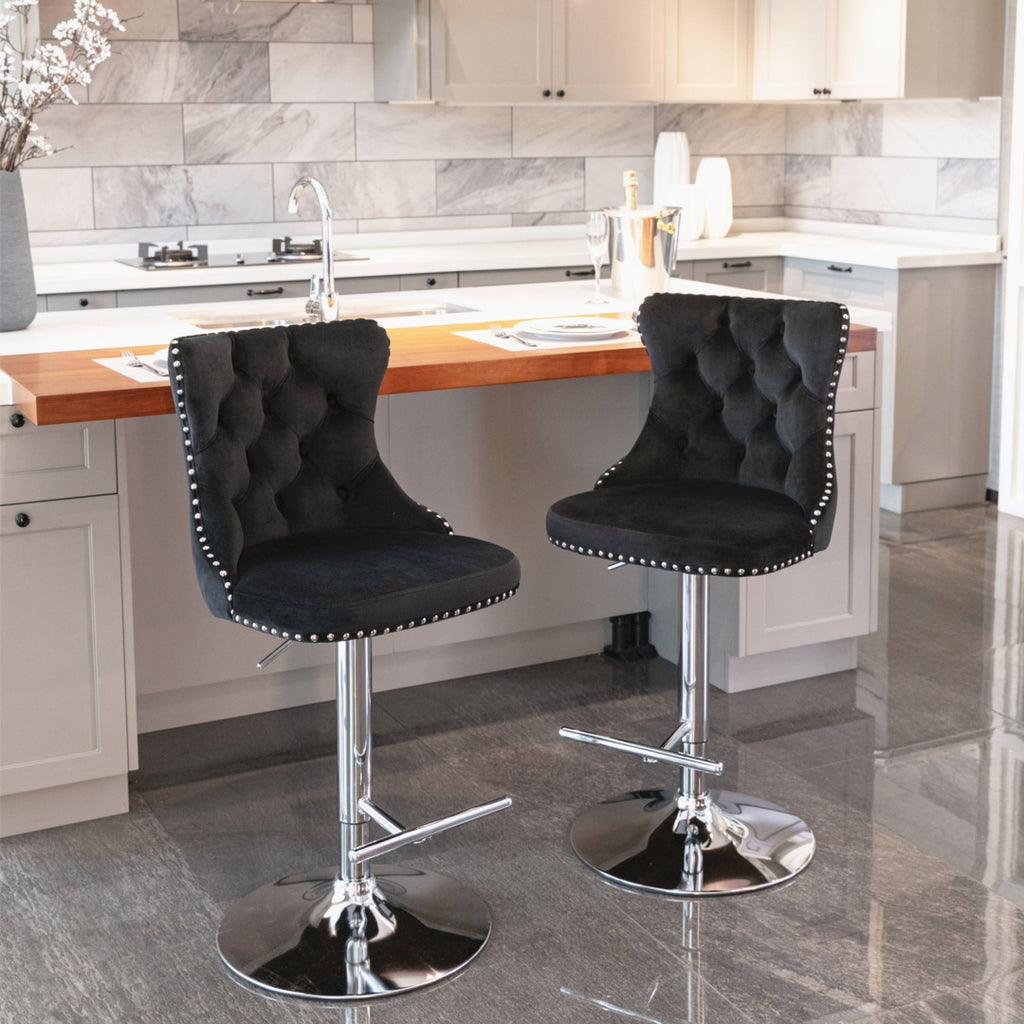 Elegant Height Adjustable Velvet Bar Stool