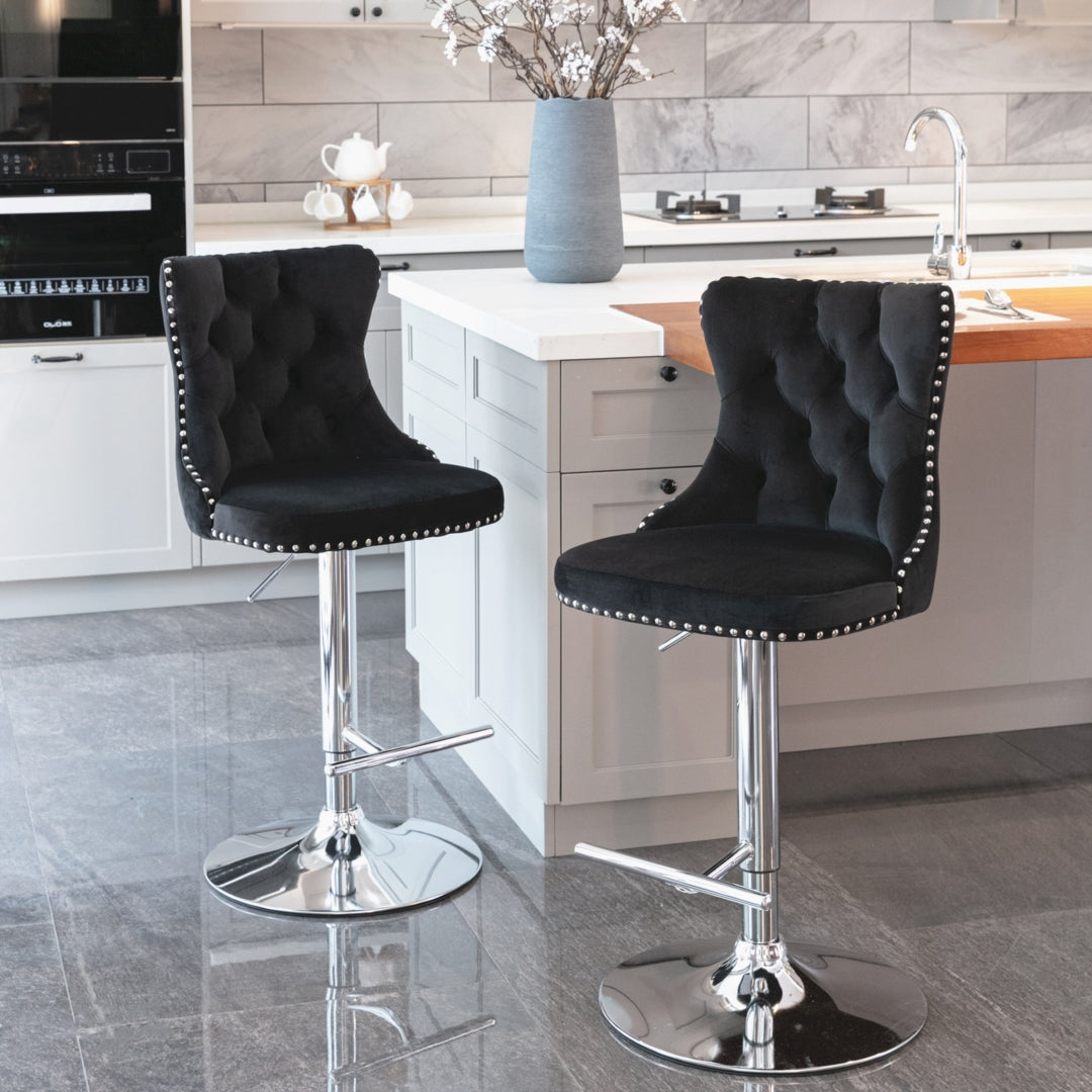 Elegant Height Adjustable Velvet Bar Stool