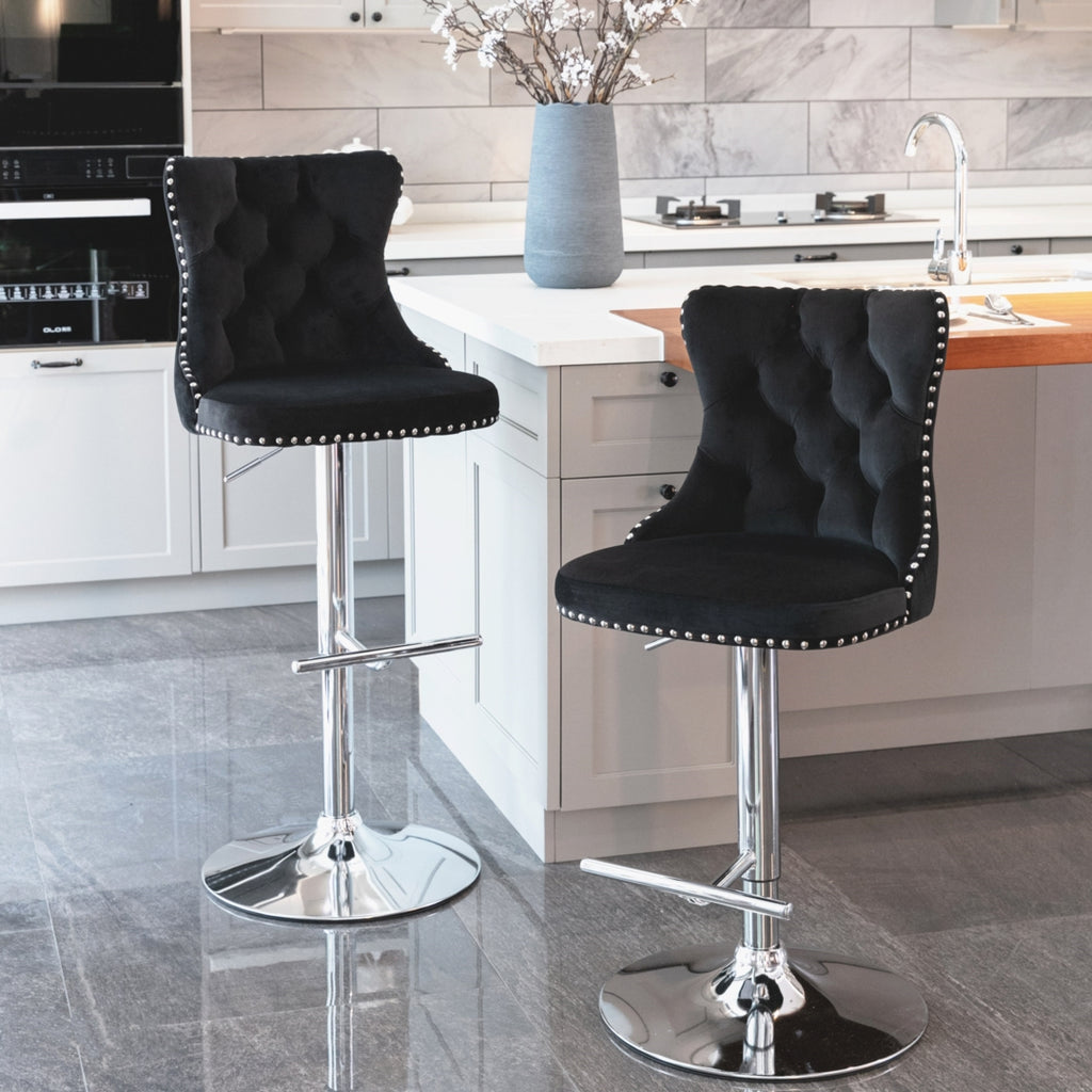 Elegant Height Adjustable Velvet Swivel Bar Stools