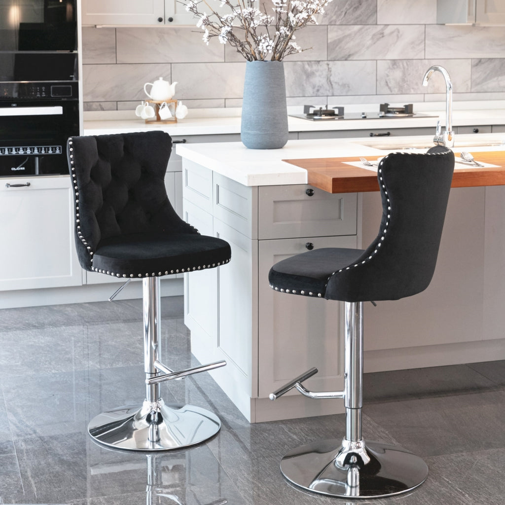 Elegant Height Adjustable Velvet Swivel Bar Stools