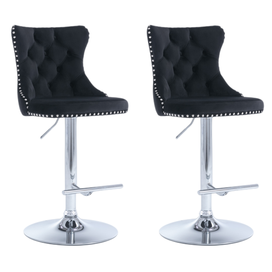 Elegant Height Adjustable Velvet Swivel Bar Stools