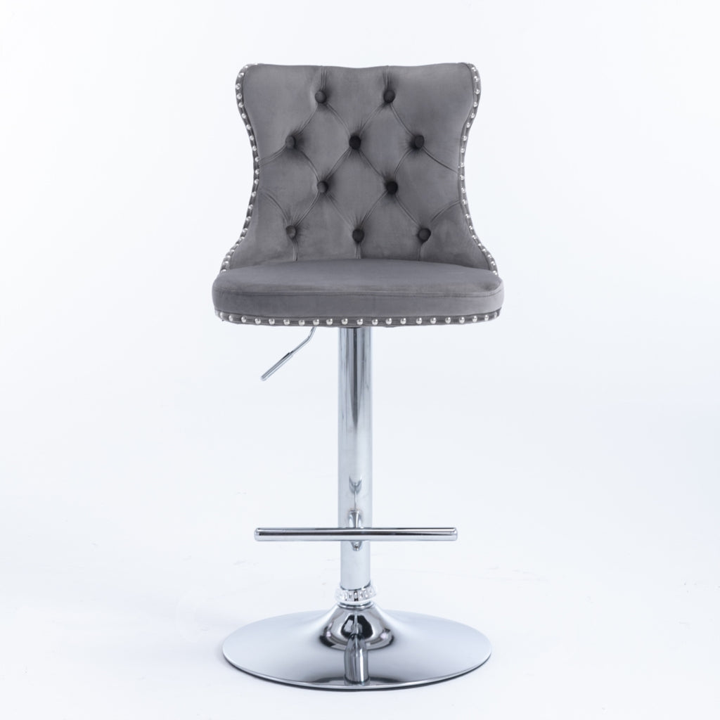 Elegant Height Adjustable Velvet Swivel Bar Stools