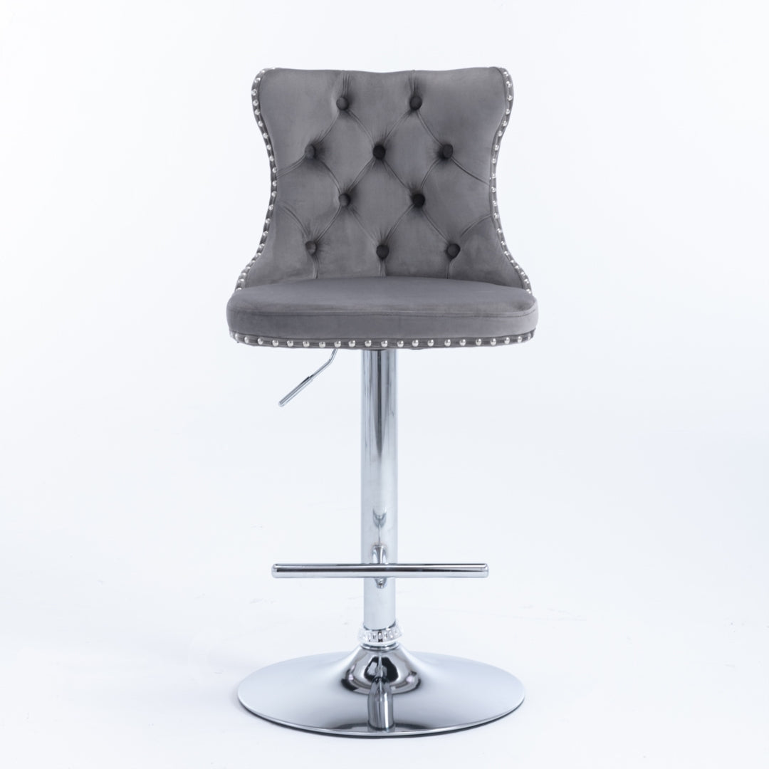 Elegant Height Adjustable Velvet Swivel Bar Stools