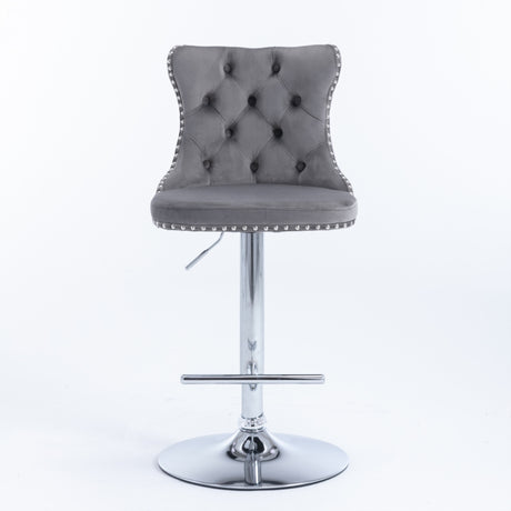 Elegant Height Adjustable Velvet Swivel Bar Stools
