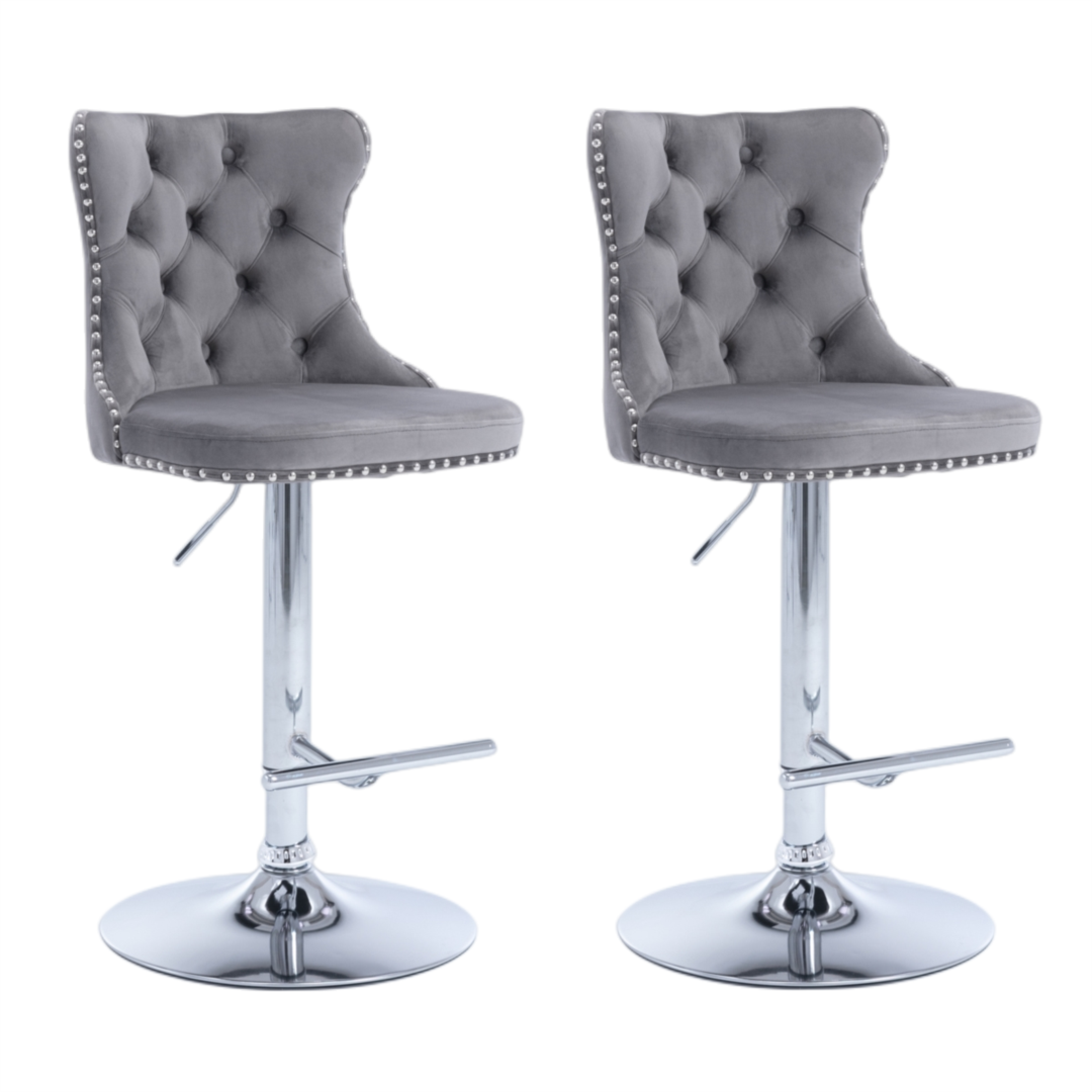 Elegant Height Adjustable Velvet Swivel Bar Stools