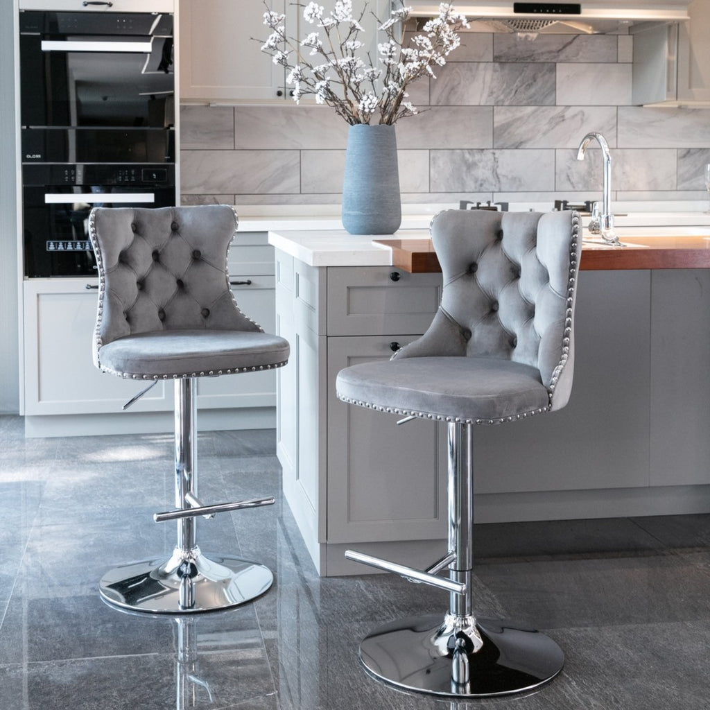 Elegant Height Adjustable Velvet Swivel Bar Stools