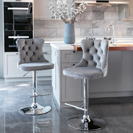 Elegant Height Adjustable Velvet Swivel Bar Stools