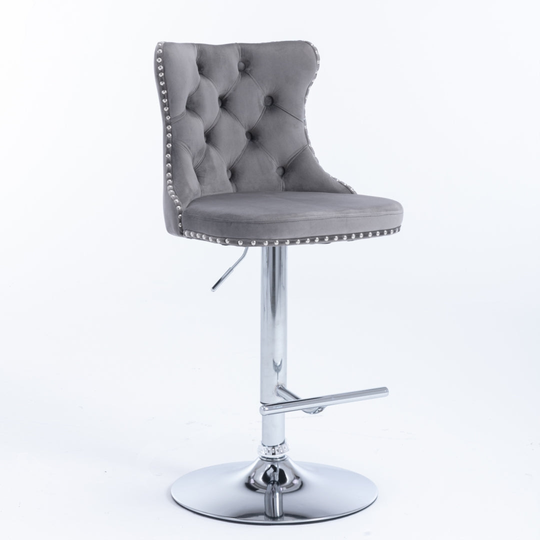 Elegant Height Adjustable Velvet Swivel Bar Stools
