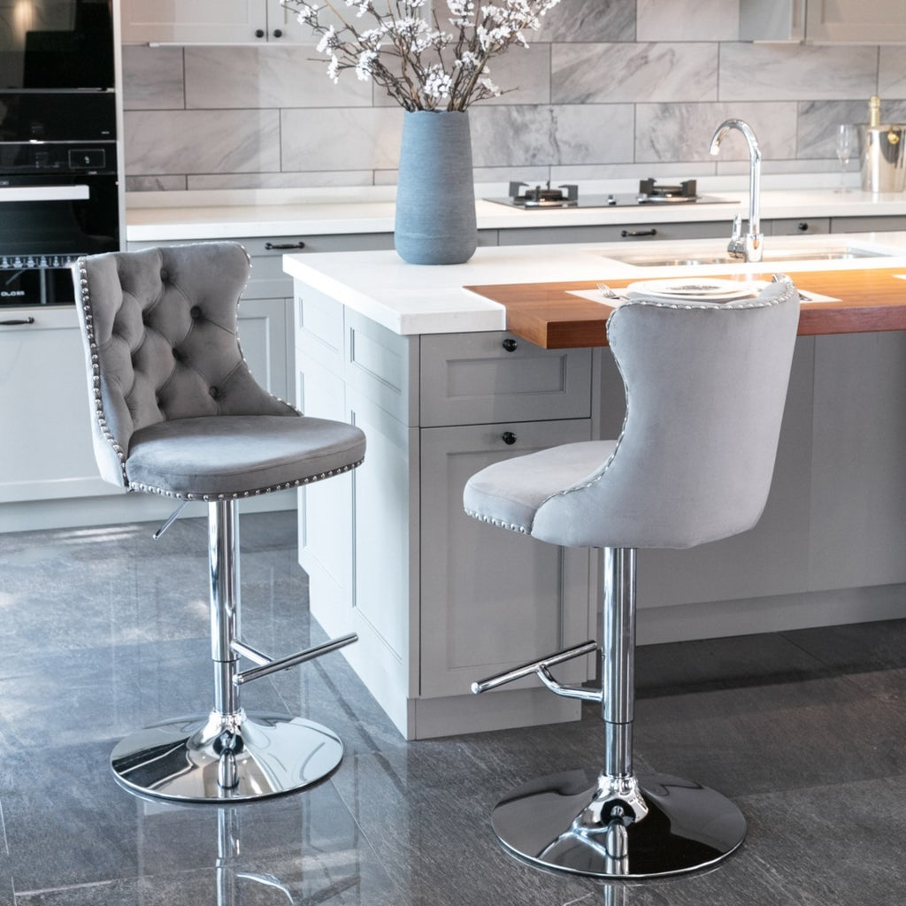 Elegant Height Adjustable Velvet Swivel Bar Stools
