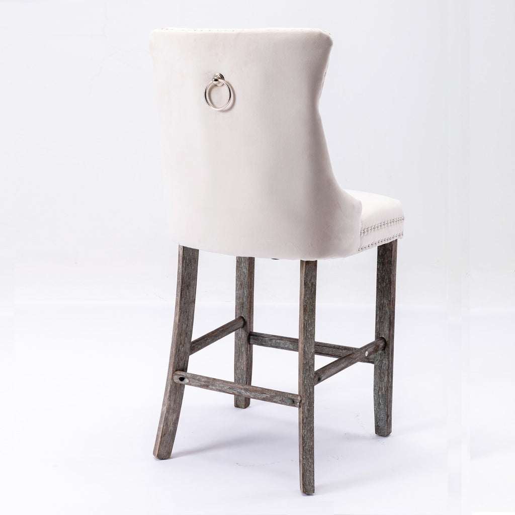 Elegant Velvet Bar Stools with Studs Trim