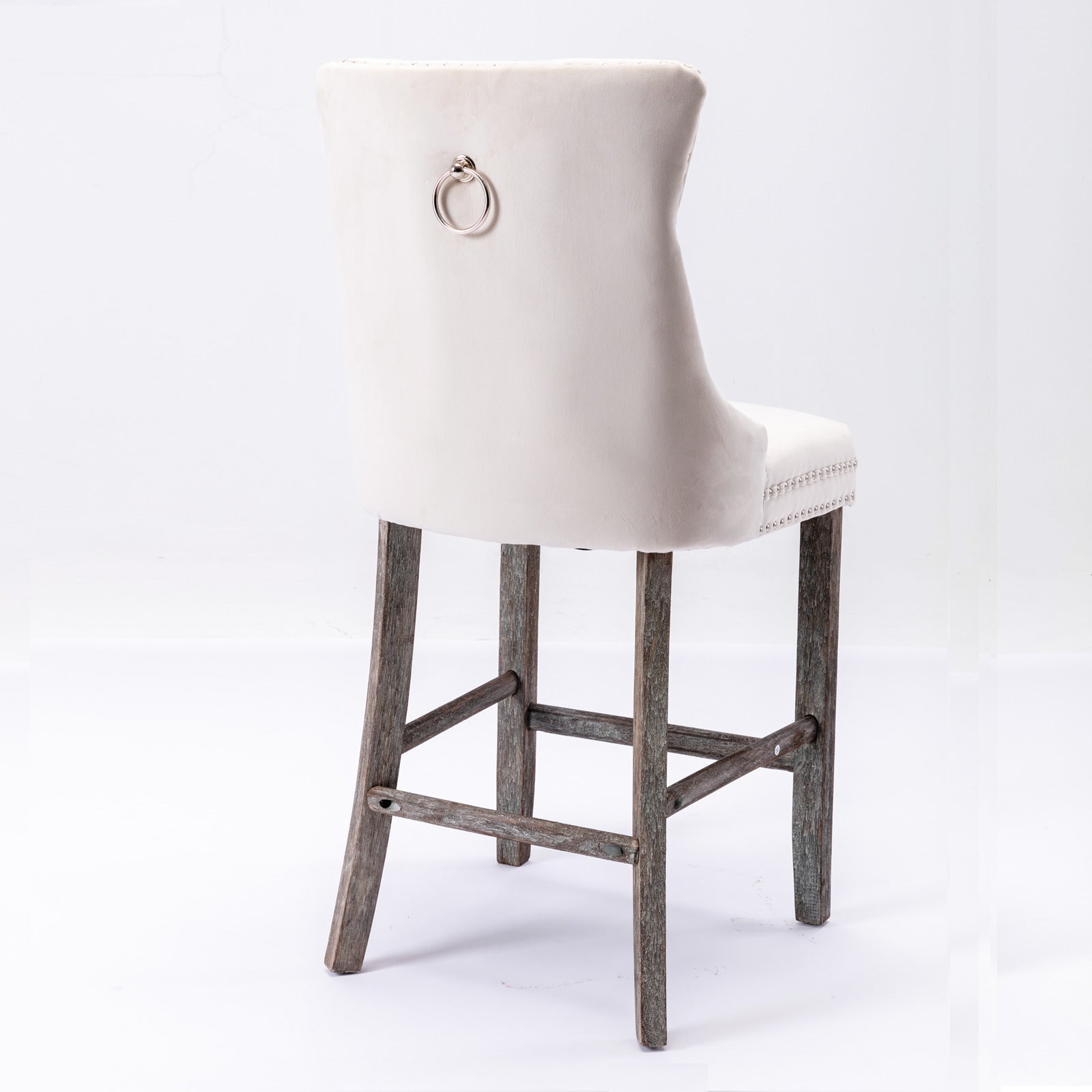 Elegant Velvet Bar Stools with Studs Trim