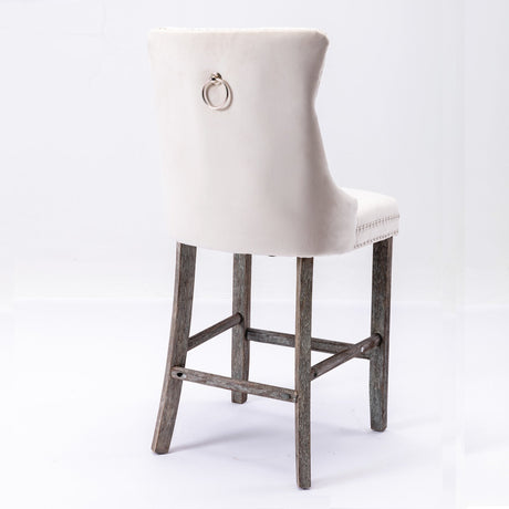 Elegant Velvet Bar Stools with Studs Trim
