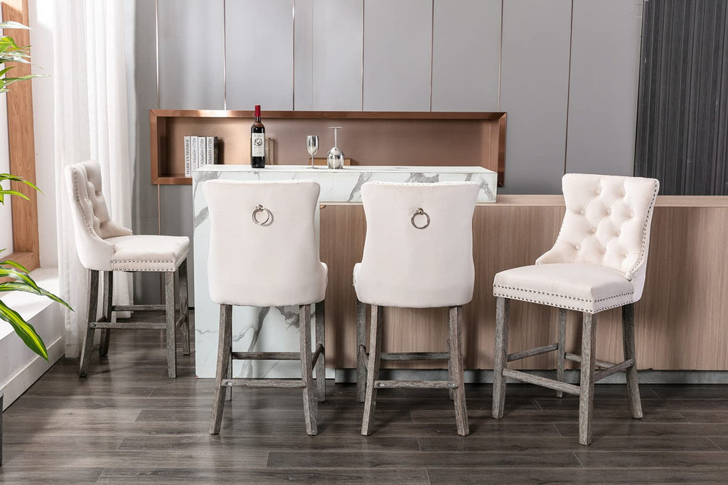 Elegant Velvet Bar Stools with Studs Trim