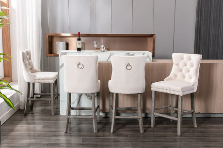 Elegant Velvet Bar Stools with Studs Trim