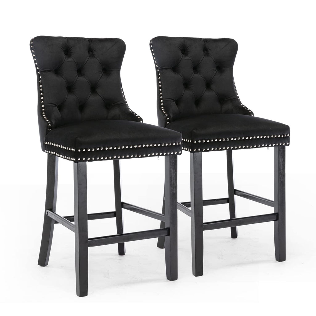 Elegant Velvet Bar Stools with Studs Trim