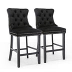 Elegant Velvet Bar Stools with Studs Trim