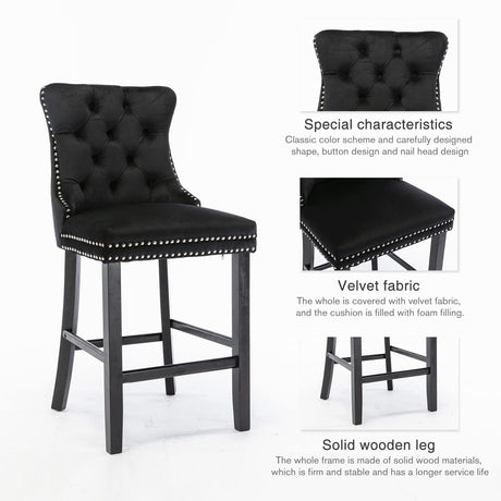 Elegant Velvet Bar Stools with Studs Trim