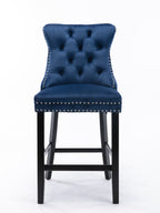 Elegant Velvet Bar Stools with Studs Trim