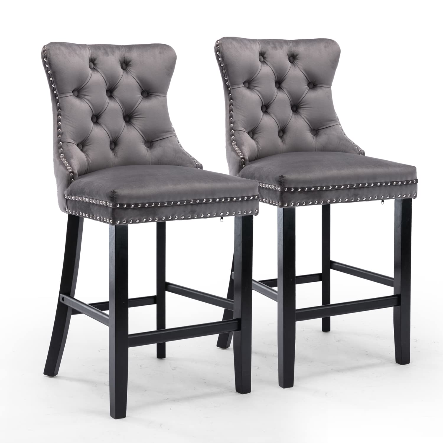 Elegant Velvet Bar Stools with Studs Trim