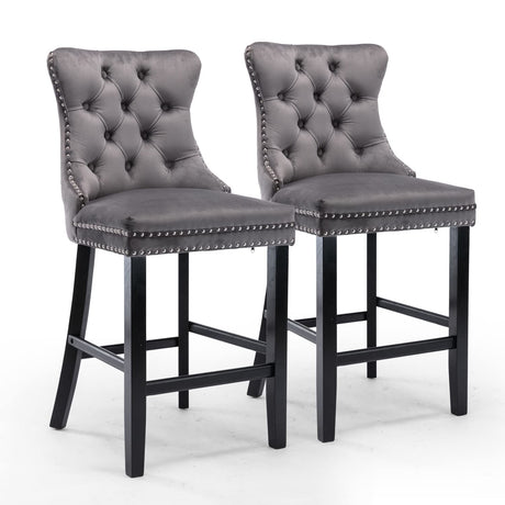 Elegant Velvet Bar Stools with Studs Trim