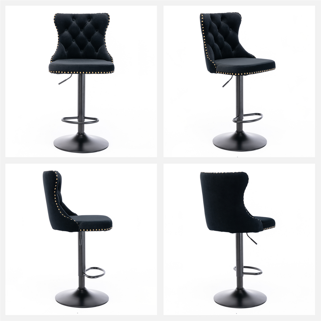 Height Adjustable Velvet Nailhead Bar Stools