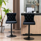 Height Adjustable Velvet Nailhead Bar Stools