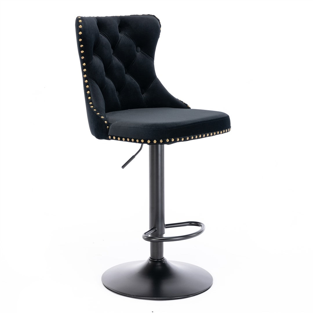 Height Adjustable Velvet Nailhead Bar Stools