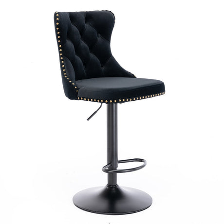 Height Adjustable Velvet Nailhead Bar Stools