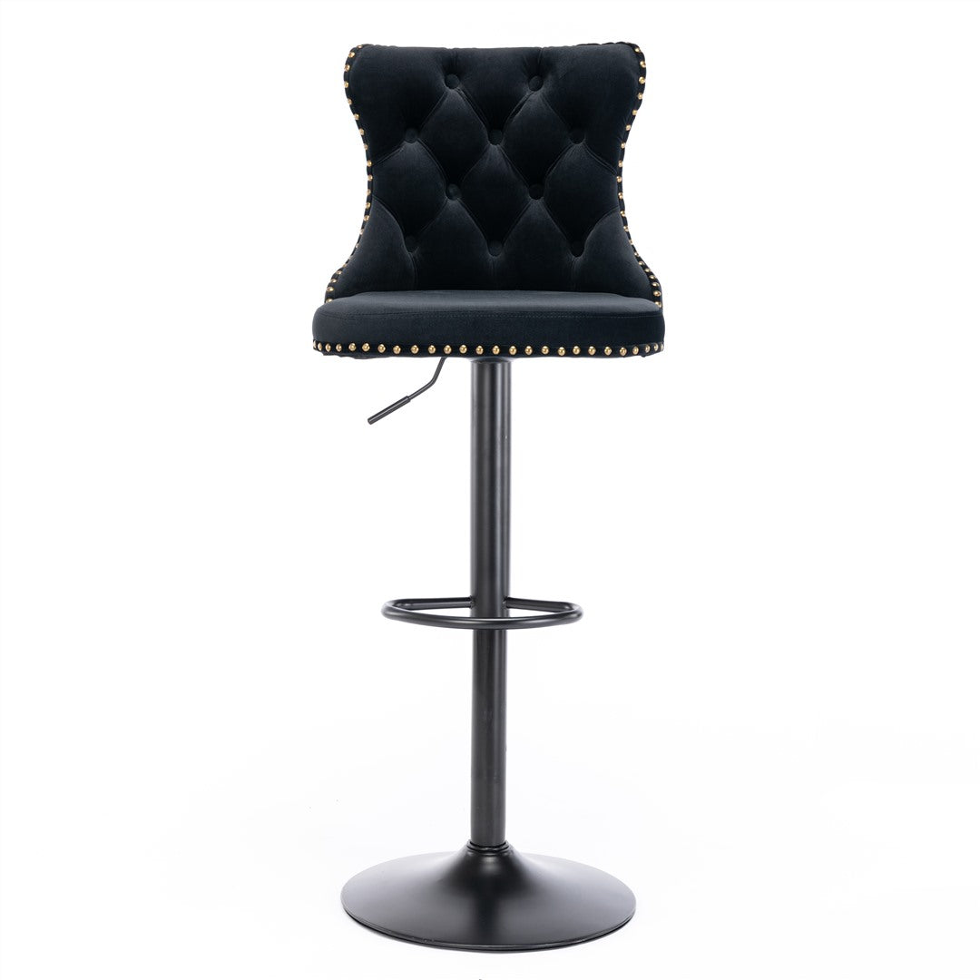 Height Adjustable Velvet Nailhead Bar Stools