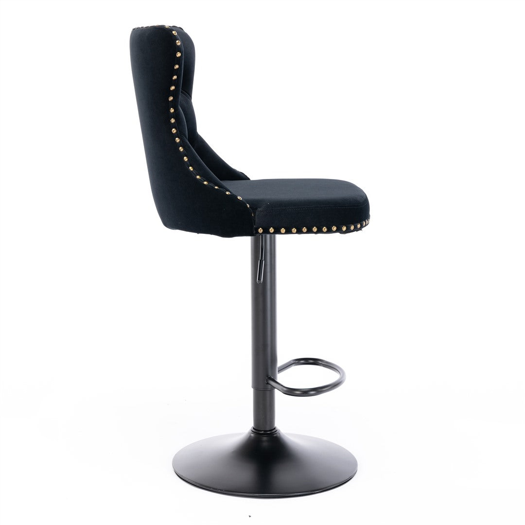 Height Adjustable Velvet Nailhead Bar Stools