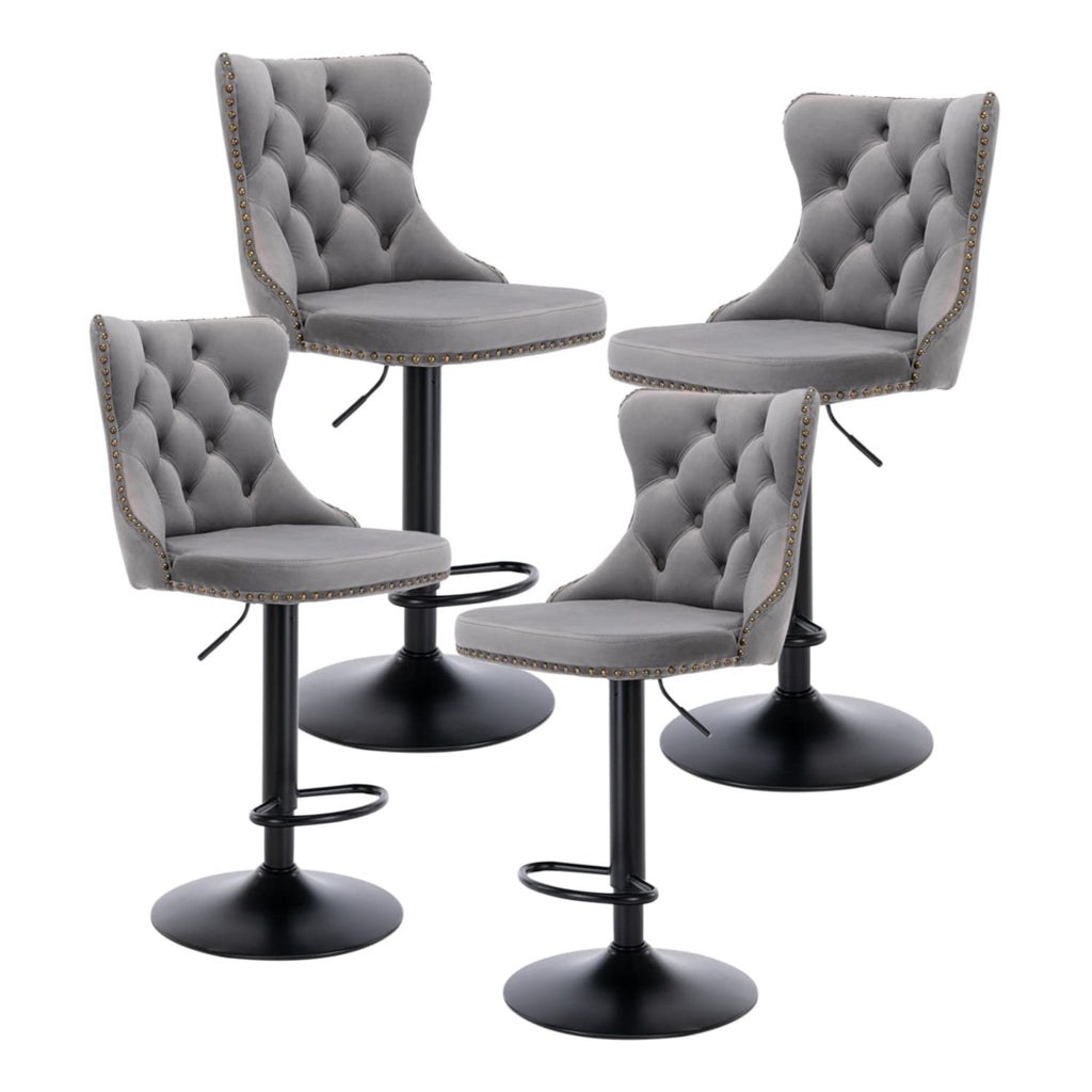 Velvet Nailhead Barstool - Adjustable Elegance