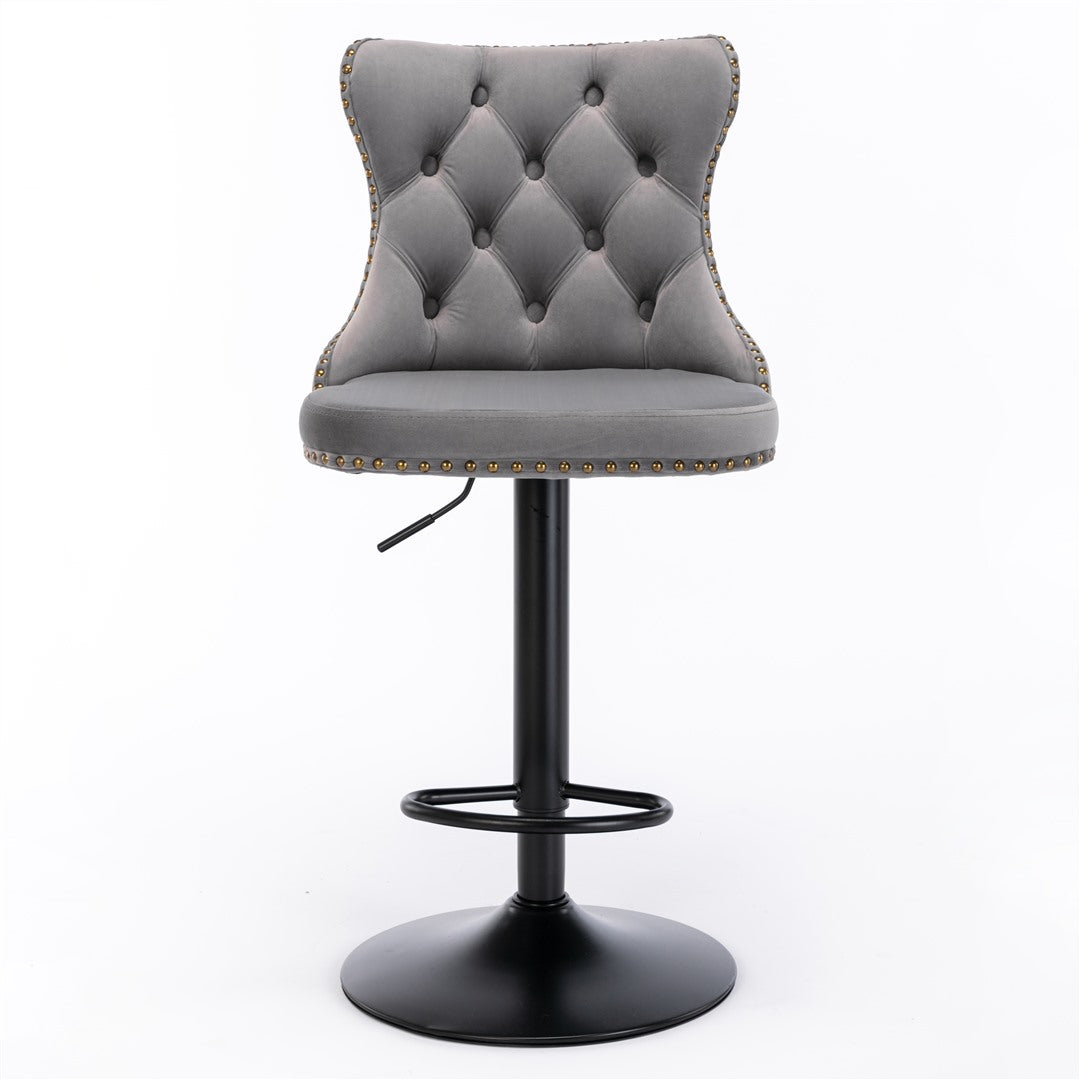 Velvet Nailhead Barstool - Adjustable Elegance