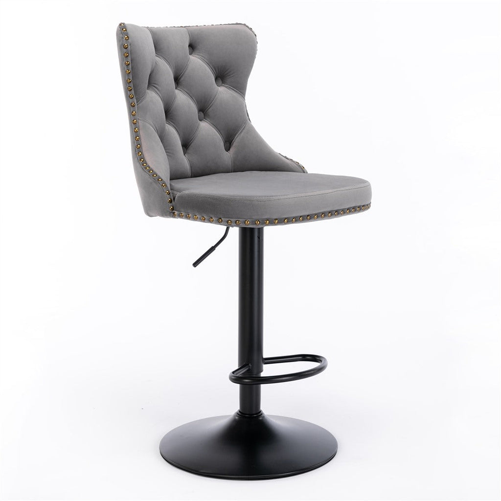 Velvet Nailhead Barstool - Adjustable Elegance