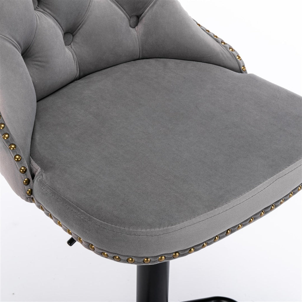 Velvet Nailhead Barstool - Adjustable Elegance
