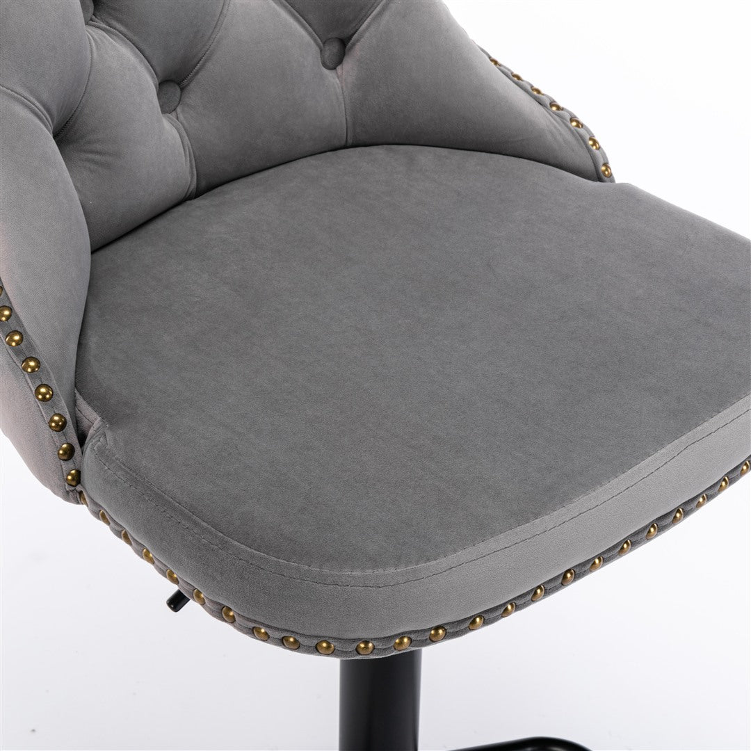 Velvet Nailhead Barstool - Adjustable Elegance