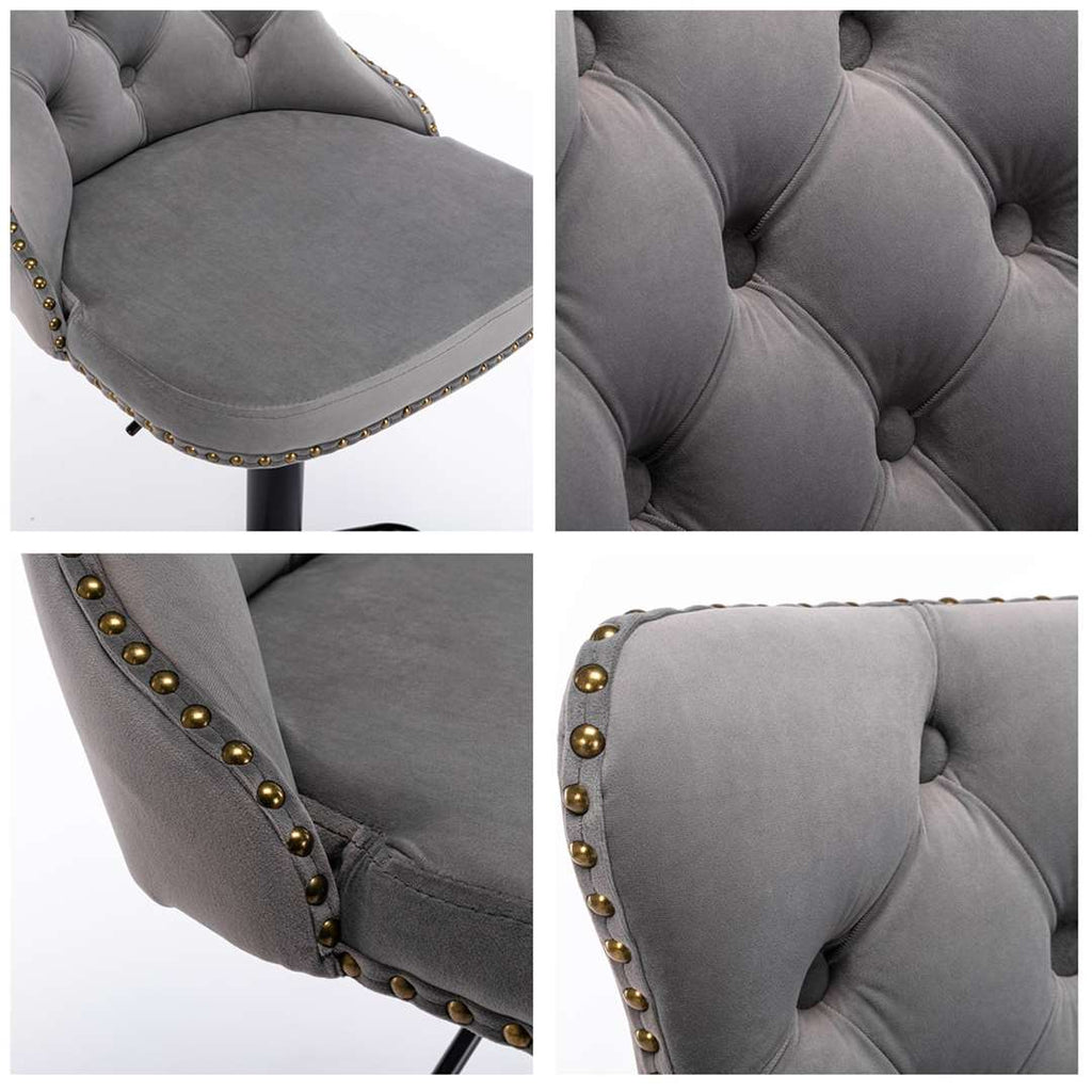Height Adjustable Velvet Nailhead Bar Stools