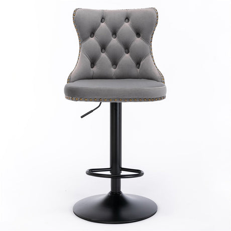Height Adjustable Velvet Nailhead Bar Stools
