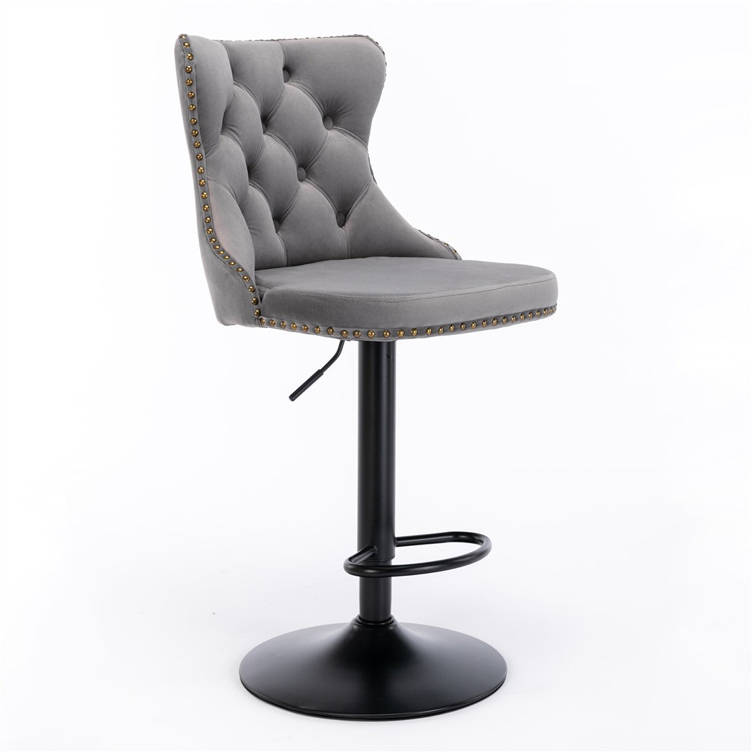 Height Adjustable Velvet Nailhead Bar Stools