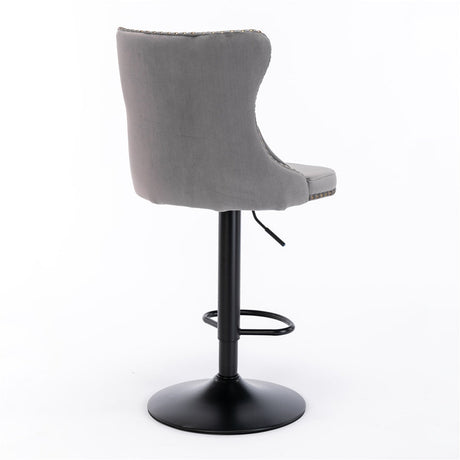 Height Adjustable Velvet Nailhead Bar Stools
