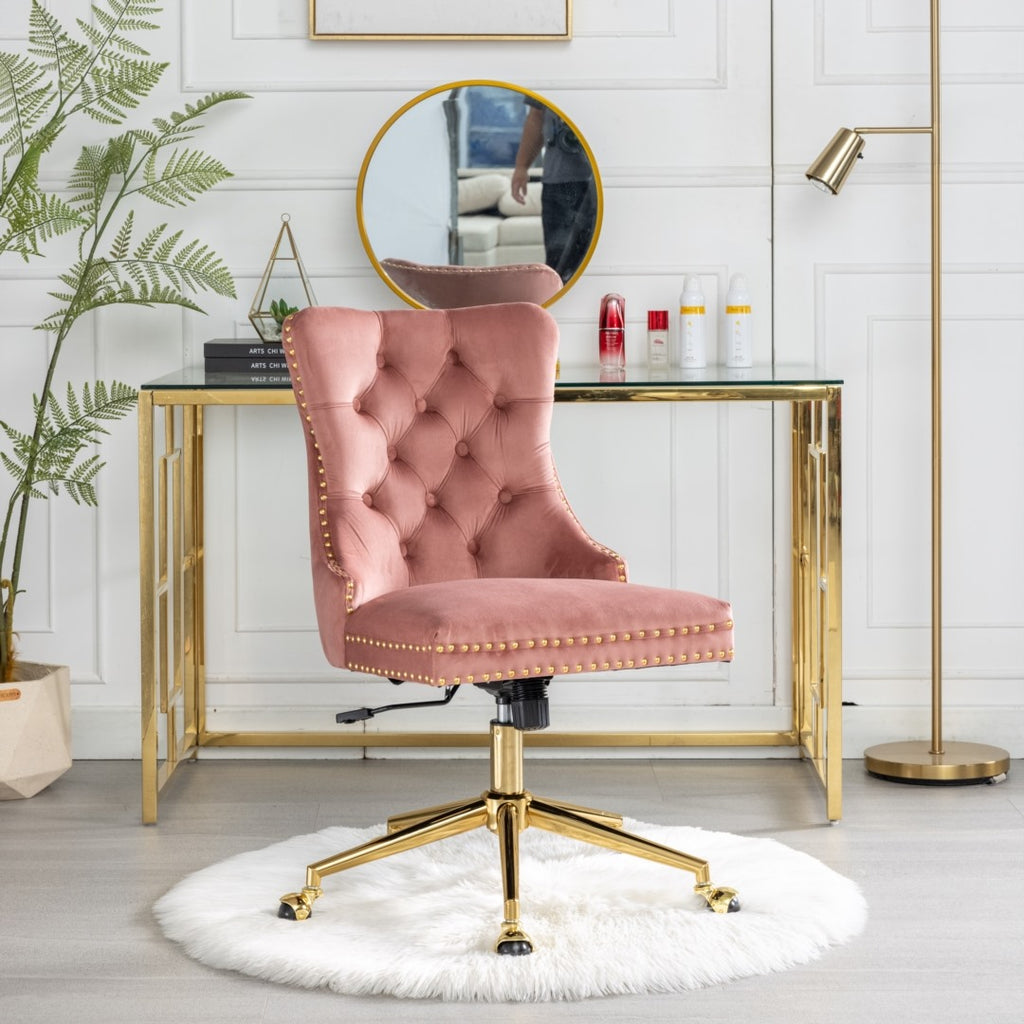 Pink Velvet Office Chair - Elegant Comfort