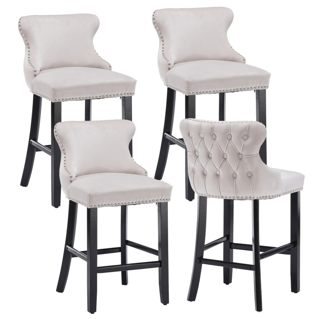 Elegant Velvet Tufted Bar Stools - Set of 4
