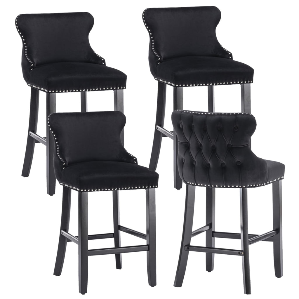 Elegant Velvet Tufted Bar Stools - Set of 4