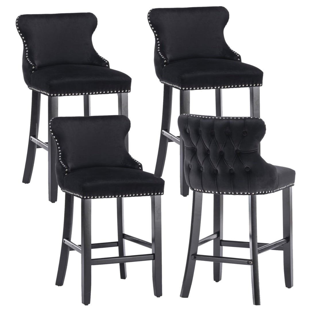 Elegant Velvet Tufted Bar Stools - Set of 4