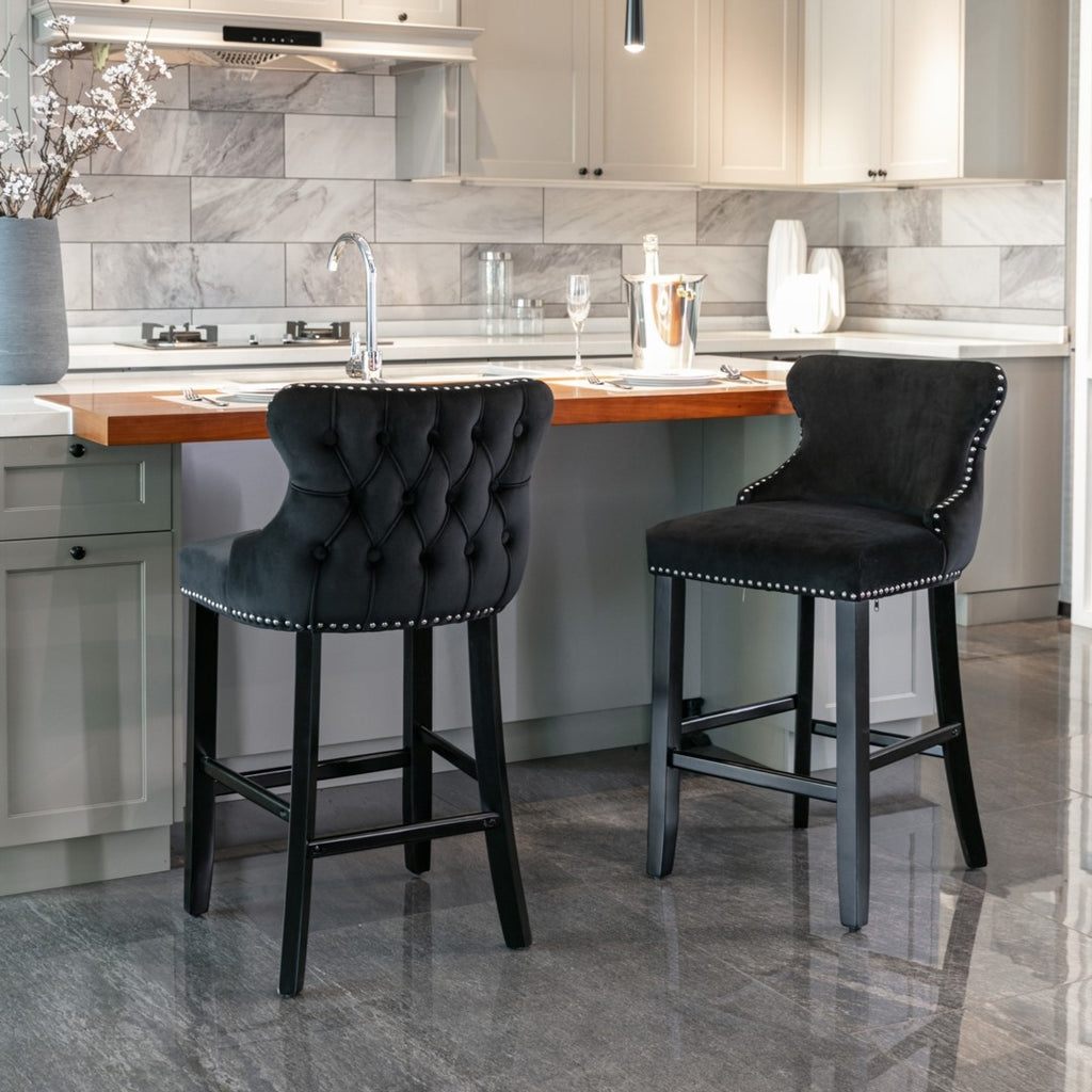 Elegant Velvet Tufted Bar Stools - Set of 4