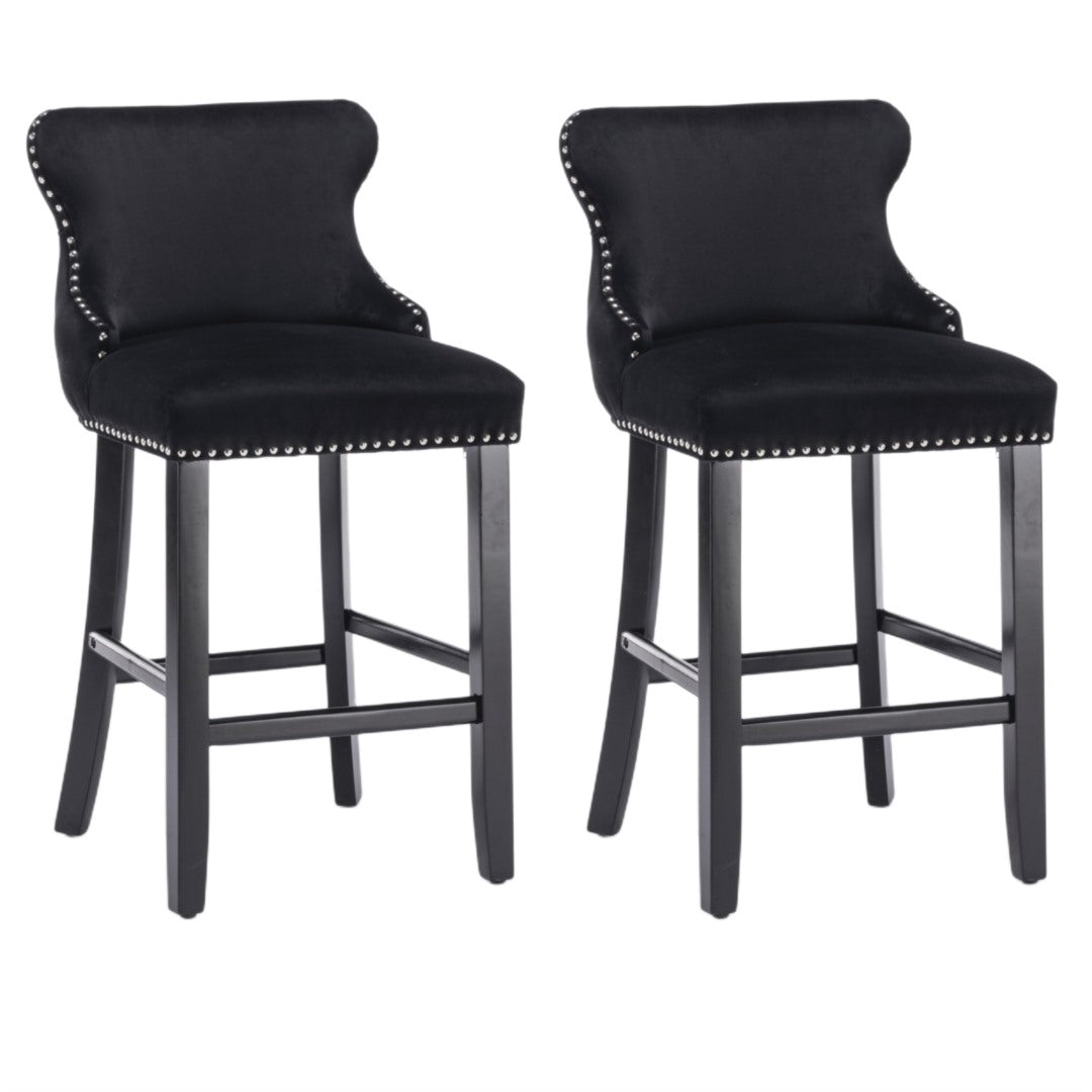 Velvet Upholstered Button Tufted Bar Stools - Set of 2
