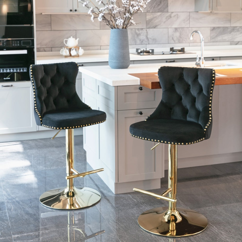 Height Adjustable Velvet Swivel Bar Stool