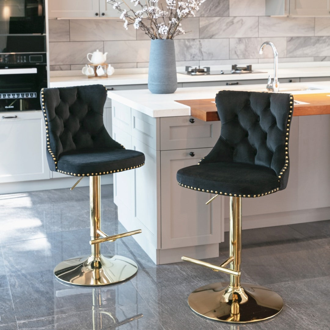 Height Adjustable Velvet Swivel Bar Stool